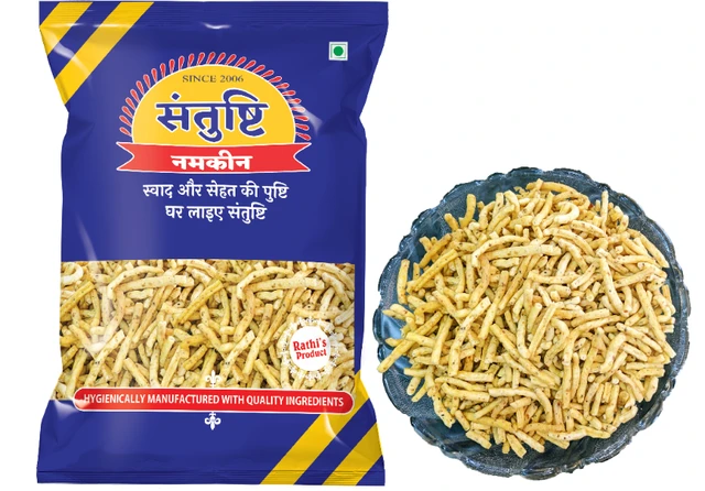 SANTUSHTI NAMKEEN | RATLAMI SEV |Crispy and Flavorful Snack with added Laung Flavour, Made in Groundnut Oil - 200 gms
